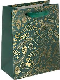 Sigel Geschenktasche Golden Ornaments on green in Größe S, 5 Stück, grün und gold aus FSC-zertifiziertem Papier - Bild 1