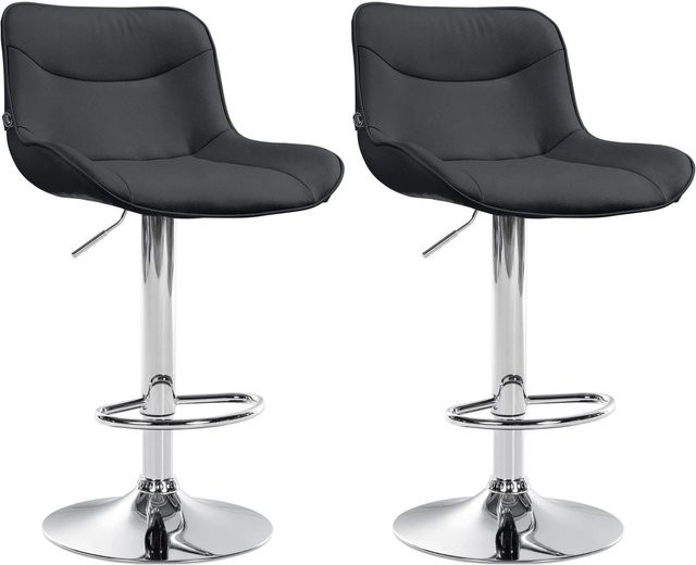 2er Set Barhocker Vonore aus Kunstleder in Schwarz mit Chrom-Metallgestell, höhenverstellbar, 360 Grad drehbar mit Lehne und Fußstütze - Bild 1