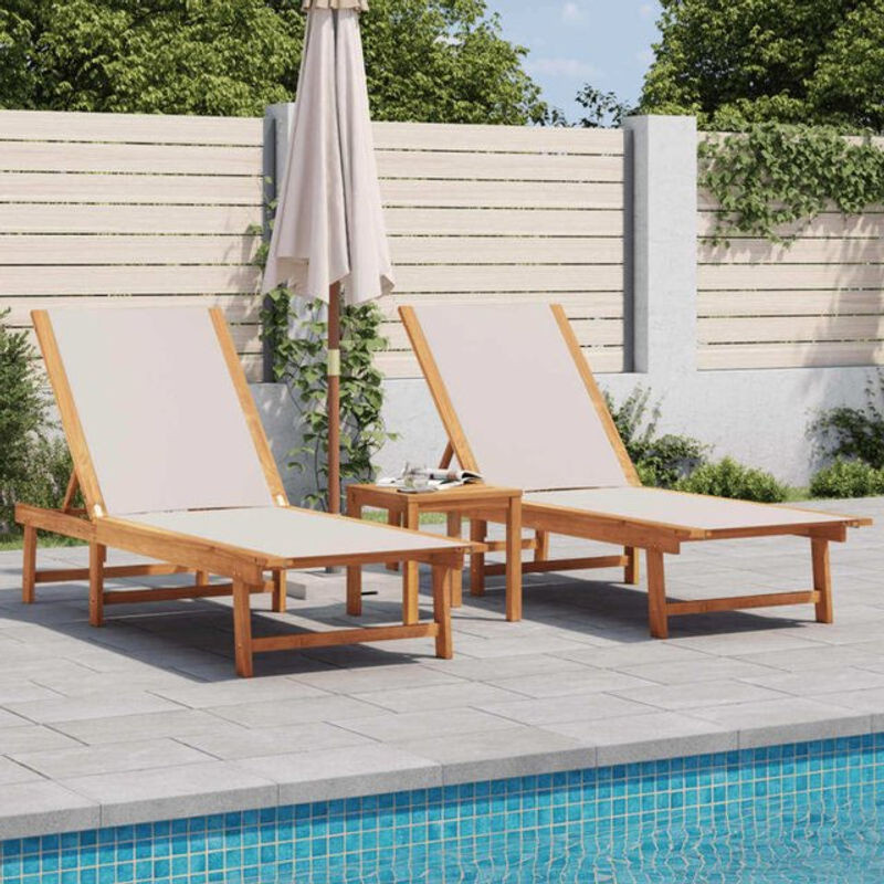 Vidaxl Sonnenliegen Set aus 2 Stück mit Tisch, Grau, Akazie Massivholz und Textilene - Bild 1