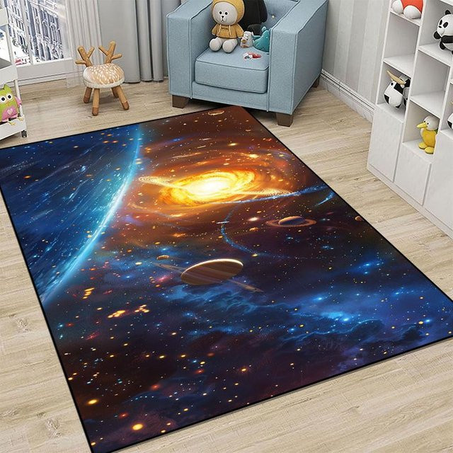 Karpetti Kinderzimmer Teppich mit Weltraum-Muster, abstrakter Design-Teppich aus Flanell, rutschfest und waschbar, B: 100 cm, L: 160 cm - Bild 1