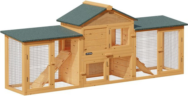 Cadoca Hasenstall Kaninchenstall mit 2 Etagen in Braun, B/T/H: 204 x 45 x 84 cm - Bild 1