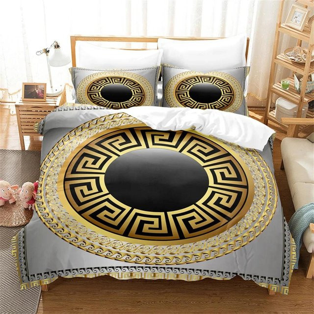 Lodestar Bettbezug-Set mit 2 Kissenbezügen in Gold-Schwarz mit Boho-Druck und Reißverschluss, Breite: 135 cm, Länge: 200 cm - Bild 1