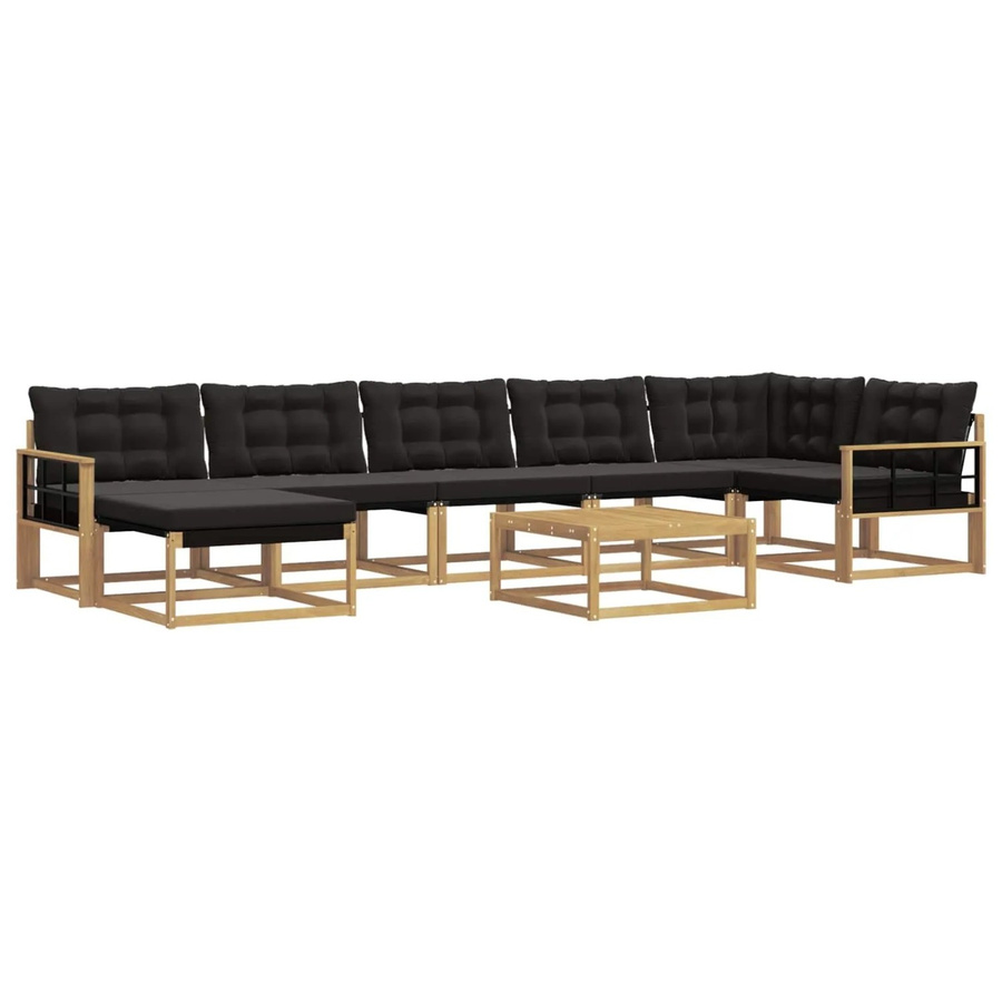 vidaXL 8-tlg. Outdoor-Sofagarnitur aus Akazienmassivholz in Weiß und Schwarz mit L-Form, Polsterkissen und Couchtisch für Garten, Balkon und Terrasse - Bild 2