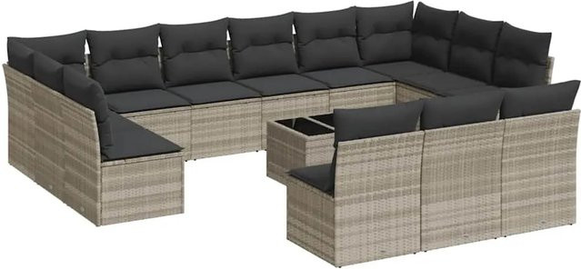 vidaXL 14-tlg. Garten-Sofagarnitur aus Poly-Rattan mit Kissen in Hellgrau - Bild 1