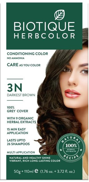 Biotique Haarfarbe Dunkelstes Braun 3N, 50g + 110ml, Ammoniakfrei - Bild 1