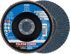 PFERD TOOLS POLIFAN POWER Fächerscheibe PFF SG STEELOX Blau für Stahl und Edelstahl Durchmesser: 125 mm, Bohrung: 22,23 mm - Bild 1