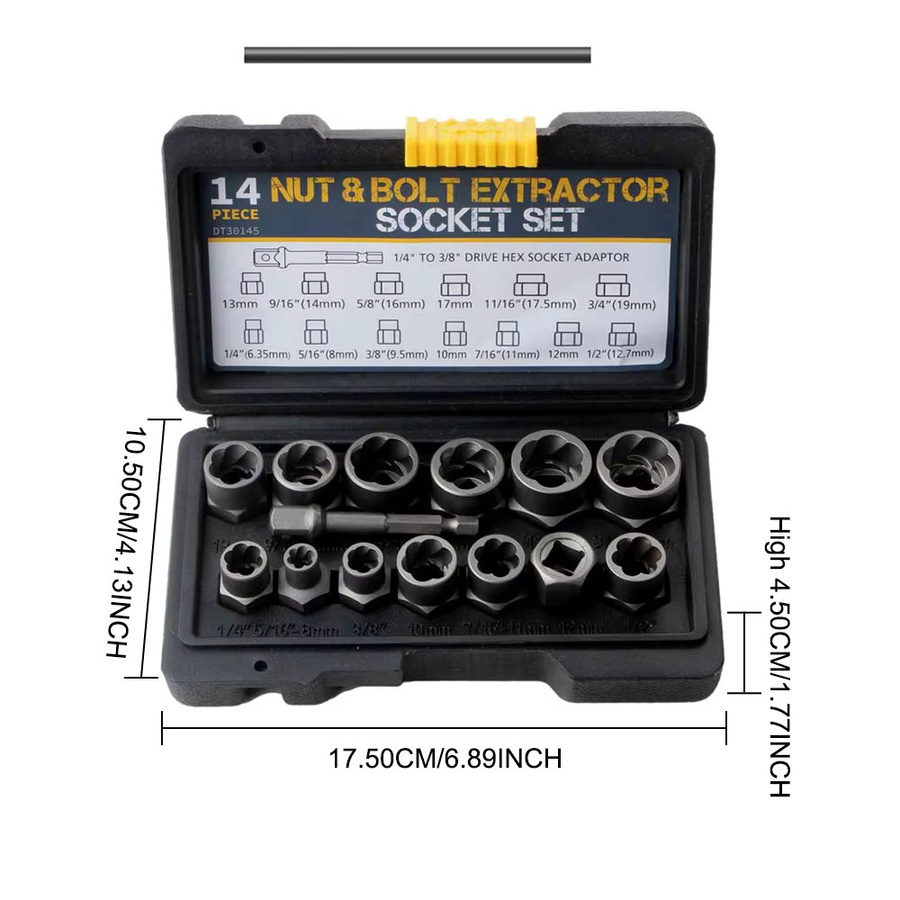 Podofo 15-teiliges Schrauben- und Mutternextraktor-Set aus Chrom-Molybdän-Stahl in Silber mit Aufbewahrungsbox - Bild 5