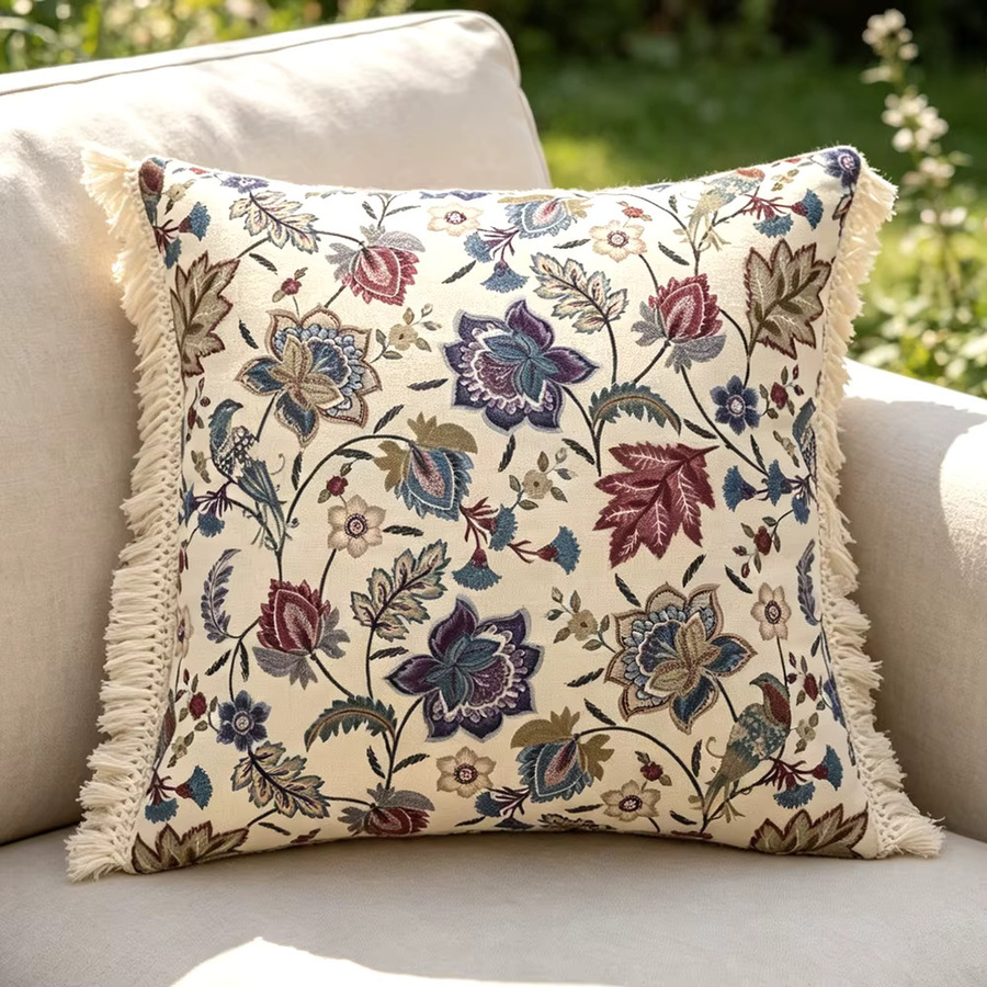 BUYNOW Dekokissenbezug mit Blumenmuster und französischen Quasten, Pink/Mehrfarbig, 45 x 45 cm - Bild 2