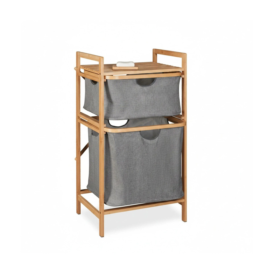Relaxdays Wäschekorbregal aus Bambus mit 2 Fächern in Grau, Höhe: 85 cm, Breite: 44 cm, Tiefe: 33 cm - Bild 2