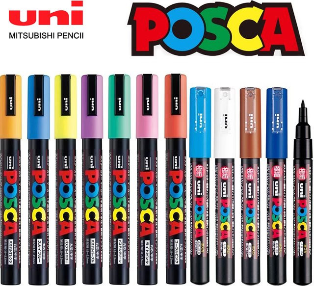UNI Posca Acrylmarker PC-1M mit feiner Spitze in Grün und Multicolour für Kunst, Malerei und Graffiti - Bild 1