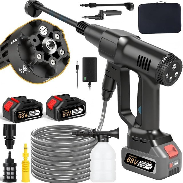 Makita Akku-Hochdruckreiniger mit 3500W und 200 Bar, tragbarer Hochdruckreiniger für Auto und Garten mit 6-in-1 Düse und 3 Druckstufen, Schwarz - Bild 1