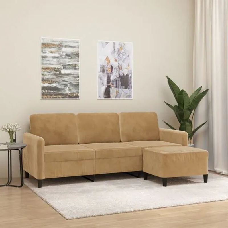 Vidaxl 3-Sitzer-Sofa mit Hocker in Braun aus Samt und Metall im modernen Design - Bild 1