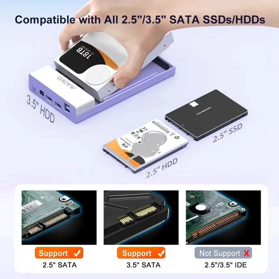 MAIWO HDD-Dockingstation für 2,5 und 3,5 Zoll Festplatten und SSDs mit USB-Hub-Funktion - Bild 2