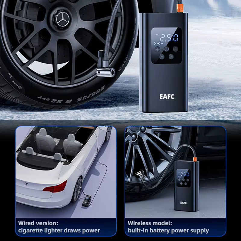 EAFC Drahtlose Mini Luftpumpe Elektrischer Reifenkompressor mit LED Licht und Bluetooth in Schwarz - Bild 4