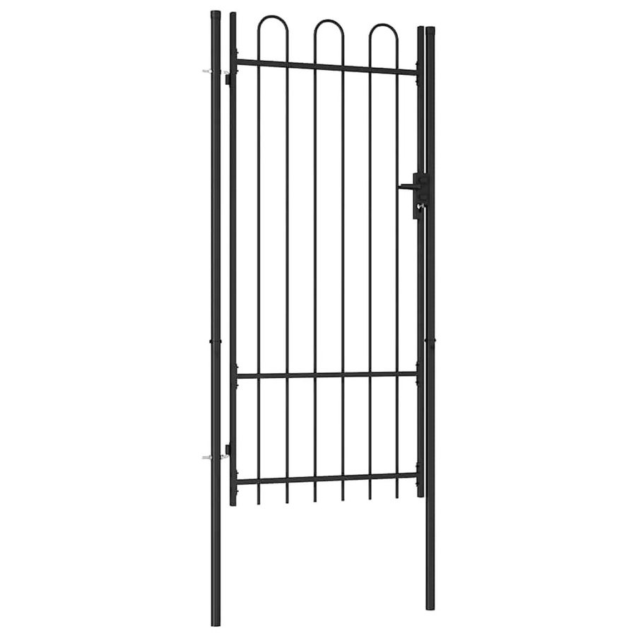 vidaXL Zauntor Einzelflügel aus Stahl mit gewölbter Spitze, Schwarz, B: 100 cm, H: 200 cm - Bild 2