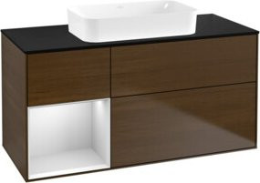 V&B Waschtischunterschrank Finion mit Regal links, Farbe Weiß und Walnuss Furnier, B/T: 120 x 60 cm - Bild 1
