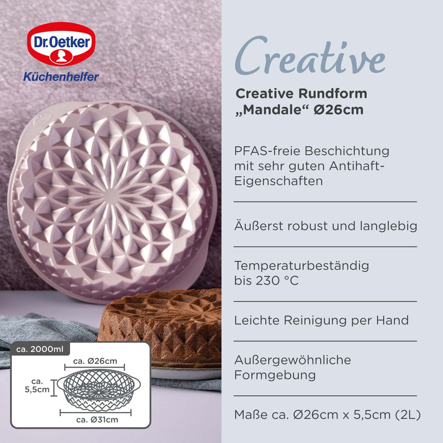 Dr. Oetker Kreativbackform Creative Mandala Kuchenform rund in Gold mit Antihaftbeschichtung Durchmesser: 24 cm - Bild 3