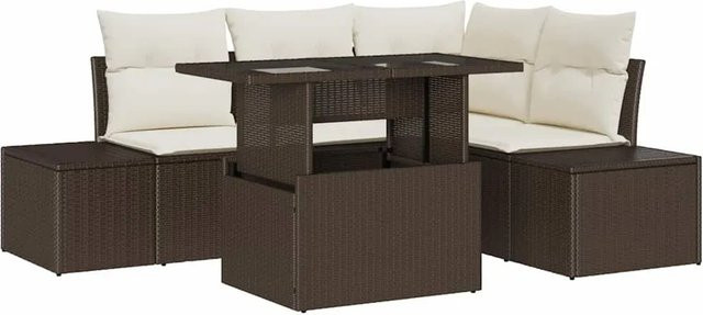 vidaXL 5-tlg. Garten-Sofa-Set aus Poly Rattan in Braun mit integriertem Stauraum und Polstern - Bild 1