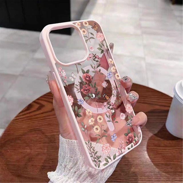 Transparente magnetische Handyhülle mit farbenfrohem Blumenmuster für Apple iPhone 17 16 15 Pro Max 13 12 11 16E 17E 17 Air 16 Plus Multicolour - Bild 1