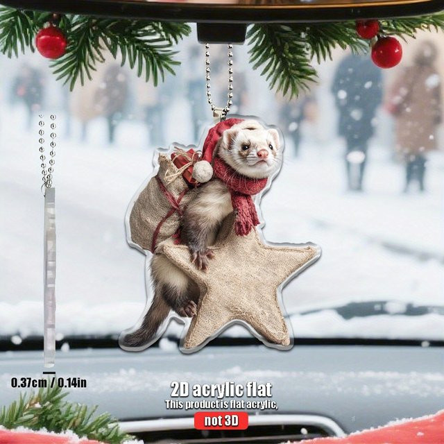 Weihnachtsbaum-Anhänger mit 2D-Frettchen und Sternen aus Acryl in Rot - Bild 1