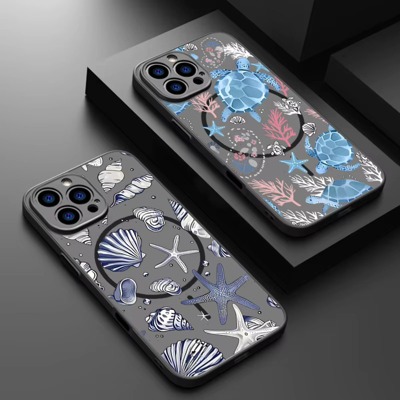 Wal Meeresschildkröten Handyhülle für iPhone 16 Pro Max, 16e, 15, 14, 13 Pro mit MagSafe Magnetisch und Wireless Charge, Schwarz Multicolour - Bild 1