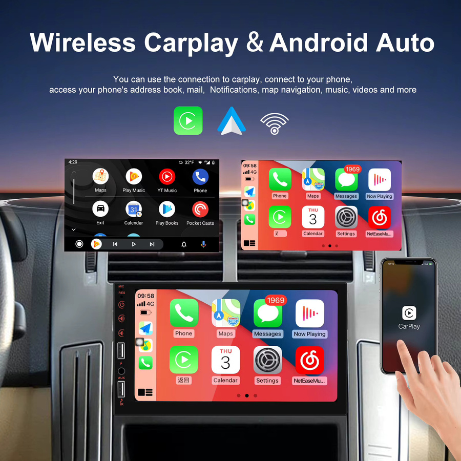 Podofo 1Din 7 Zoll Auto-Multimediaplayer mit kabellosem Carplay, Android Auto, Mirror Link und Bluetooth in Schwarz - Bild 3