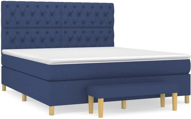 vidaXL Boxspringbett Hybrid mit Matratze Blau und Weiß, B/T/H: 160 x 200 x 128 cm - Bild 1
