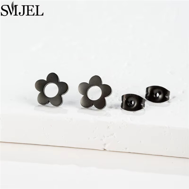 SMJEL Ohrstecker Edelstahl, Cartoon-Blumen, Schwarz, Damen - Bild 2