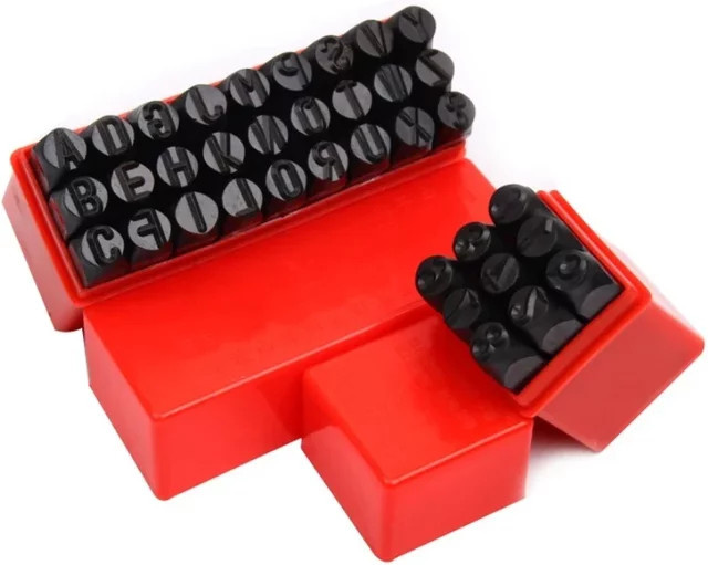 36-teiliges Metall-Stempelset aus gehärtetem Stahl in Silber für Buchstaben und Zahlen zur Gravur von Leder, Holz und Schmuck - Bild 1