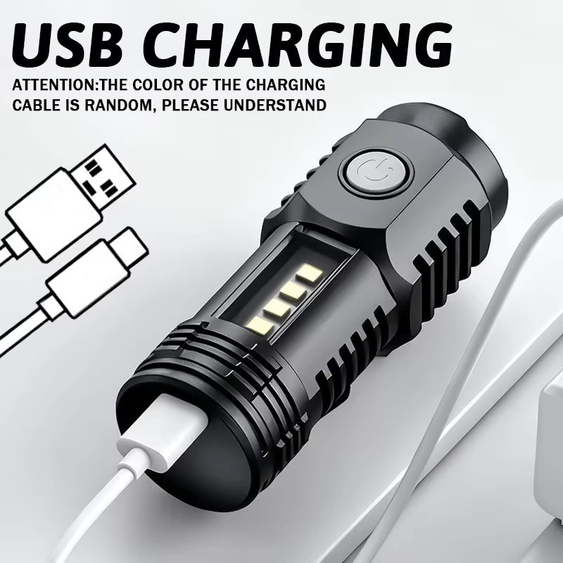 XIWANGFIRE Mini-Taschenlampe mit 3 LED und COB, USB wiederaufladbar, Schwarz, mit Clip für Outdoor und Camping - Bild 4