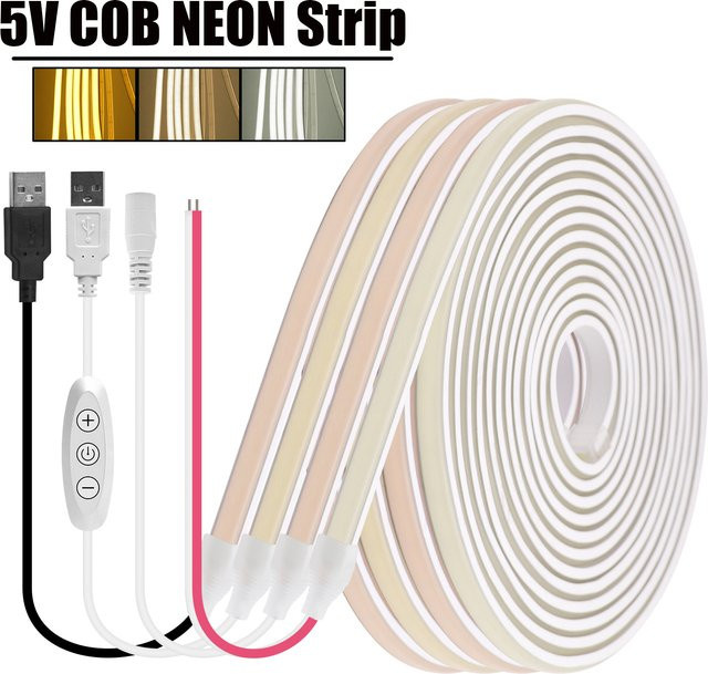 HEGEHE COB Neonlicht LED Dekorationslampe IP65 Wasserdicht, DC 5V USB, Zuschneidbar, Farbe: Weiß, Breite: 2,5 cm - Bild 1