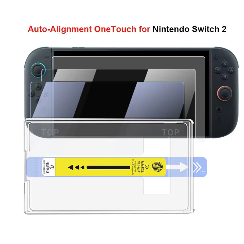 OneTouch Displayschutzfolie aus gehärtetem Glas für Nintendo Switch 2, ultraklar mit automatischer Ausrichtung, transparent - Bild 2