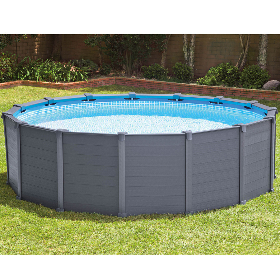 Intex Frame Pool Set rund in Graphit mit Sandfilteranlage, Abdeckung, Bodenplane und Leiter, Durchmesser: 478 cm, Höhe: 124 cm - Bild 2