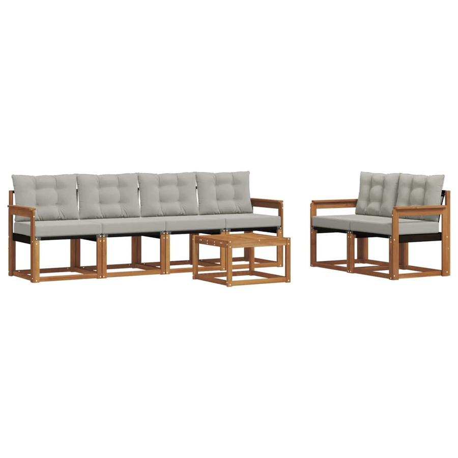 vidaXL Outdoor-Sofagarnitur 7-teilig aus Akazienholz und Textilene in Natur und Hellgrau mit Kissen und UV-Beständigkeit - Bild 2