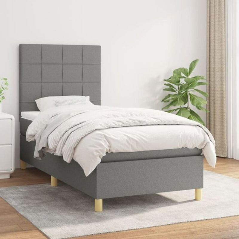 vidaxl Boxspringbett mit Matratze in Dunkelgrau, modernes Design aus Stoff, B/T: 80 x 200 cm - Bild 1