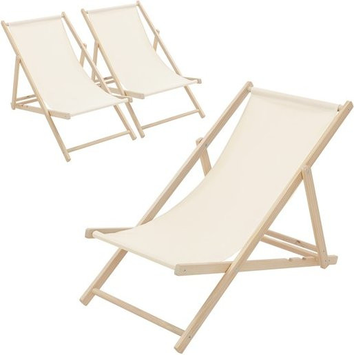3er Set ECD Germany Liegestühle aus Holz in Beige mit verstellbarer Rückenlehne und Polyester Oxford-Gewebe - Bild 1