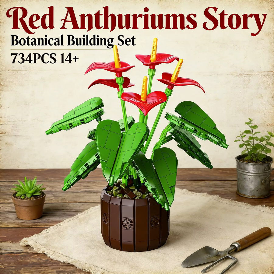 AMAZINGBLOKS Roter Anthurium-Blumen-Bonsai, Baukasten, 732 Teile, ab 14 Jahren - Bild 2