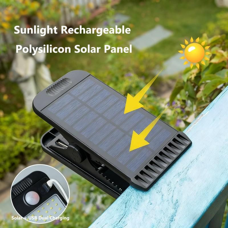 YJMP Super Lighting Clip-on LED Solarleuchte mit Bewegungssensor, wasserdichte Außenlampe für Garten, Garage, Hof und Zelt, Schwarz, 2 Stück - Bild 10
