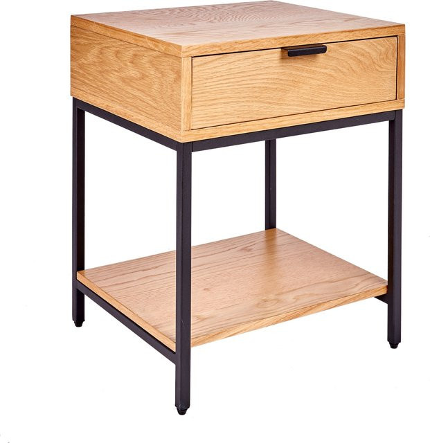 riess-ambiente Nachttisch ELEMENTS Industrial Beistelltisch mit Schublade aus Eichen-Echtholzfurnier und Metall in Braun und Schwarz, Breite: 40 cm - Bild 1