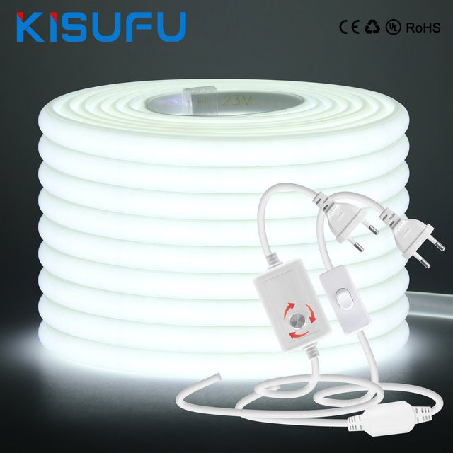 KISUFU COB LED Streifen Licht mit Dimmer und Stecker, IP65 wasserfest, 288 LEDs, 220V, Weiß, für Indoor und Outdoor Dekor - Bild 1
