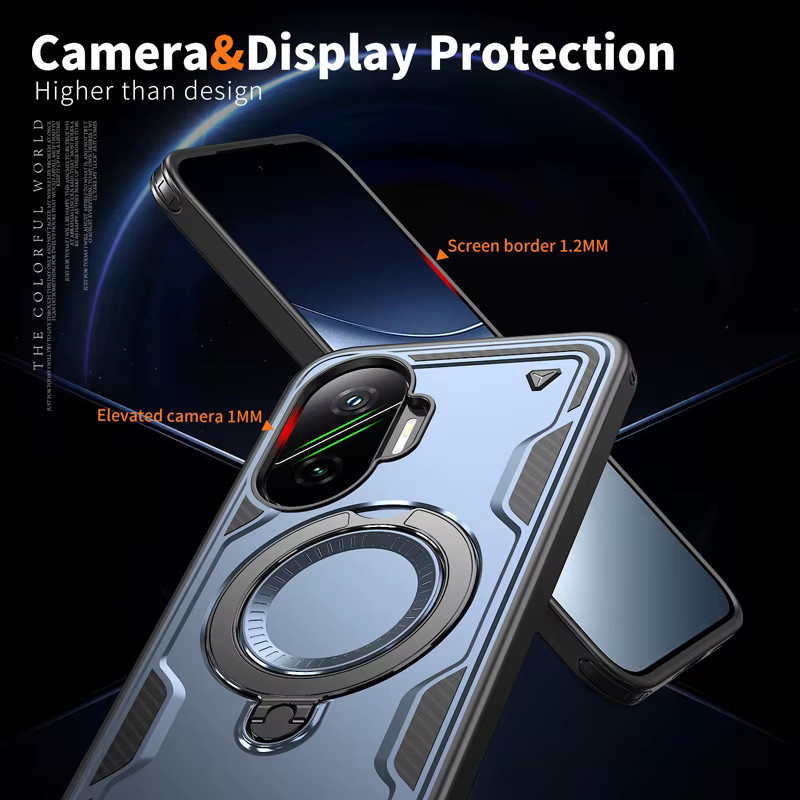 Xiaomi POCO F7 Pro Ultra 5G Hülle mit militärischem Fallschutz, Hartschale aus PC+TPU und verstellbarem Ring-Rückenständer in Schwarz - Bild 4