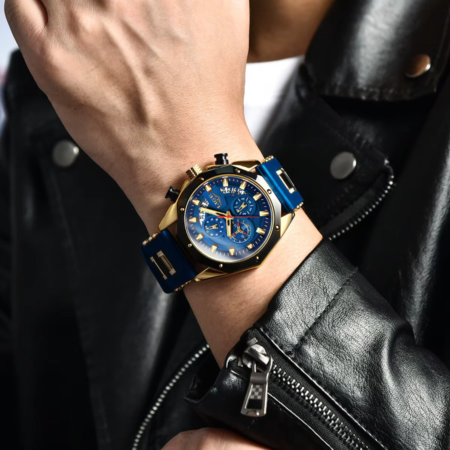 LIGE Armbanduhr Chronograph, Quarz, Silikon, Herren, Schwarz - Bild 3