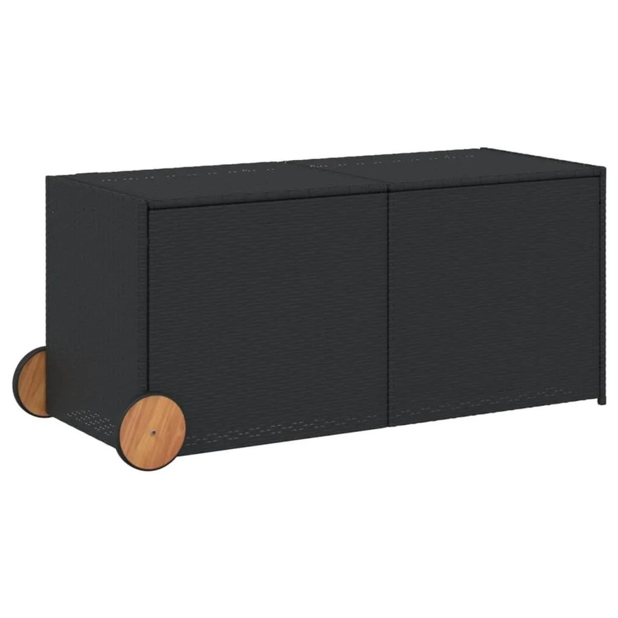 Furnicato Gartentruhe aus Poly Rattan in Schwarz mit Rollen und Akazienholz, Volumen: 283 l - Bild 2