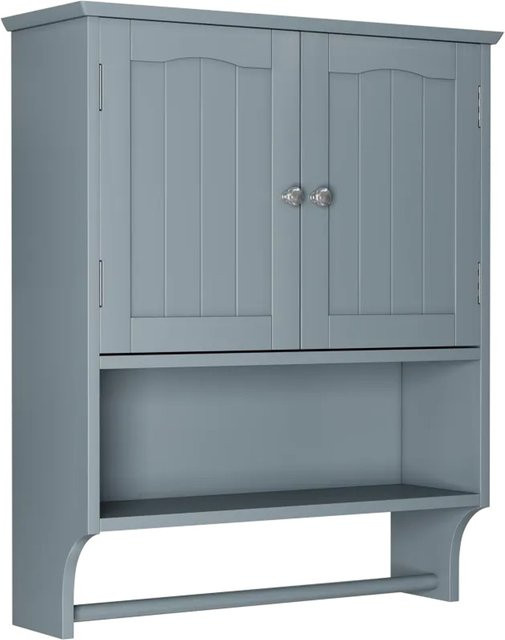 PXloue Badezimmerwandschrank in Grau mit Handtuchhalter und 2 Türen aus MDF - Bild 1