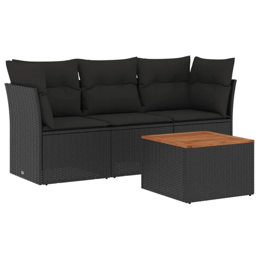 vidaXL 4-tlg Garten-Sofagarnitur in L-Form mit Kissen und Couchtisch, Schwarz, Poly Rattan und Metallgestell - Bild 2