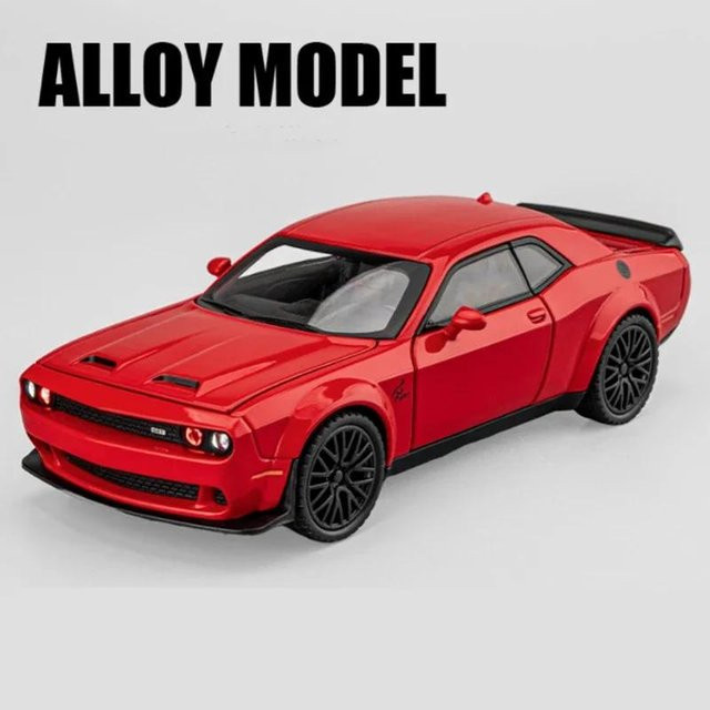 Linyi toy car Dodge Challenger Helicat Srt, Sportwagen Modell, 1:32, Metall, mit Licht und Sound, ab 14 Jahren - Bild 1