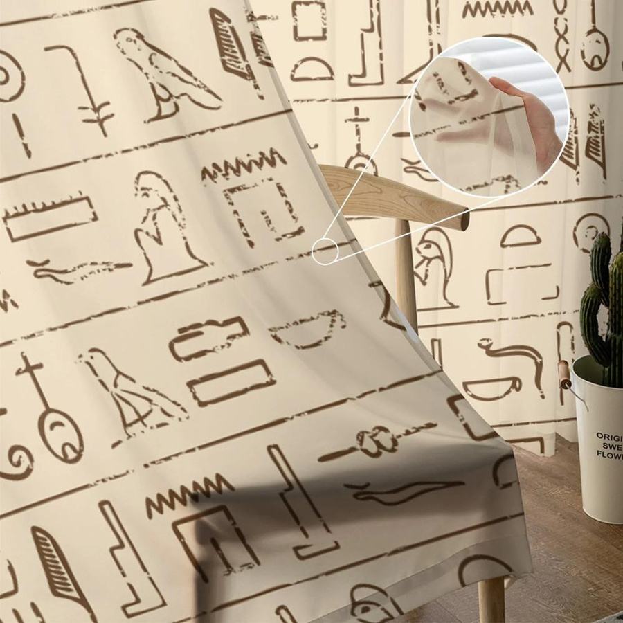 Yiran Furniture Transparentes Gardinen-Set mit altägyptischen Wandbildern aus Tüll und Organza, Breite: 135 cm, Höhe: 115 cm - Bild 2