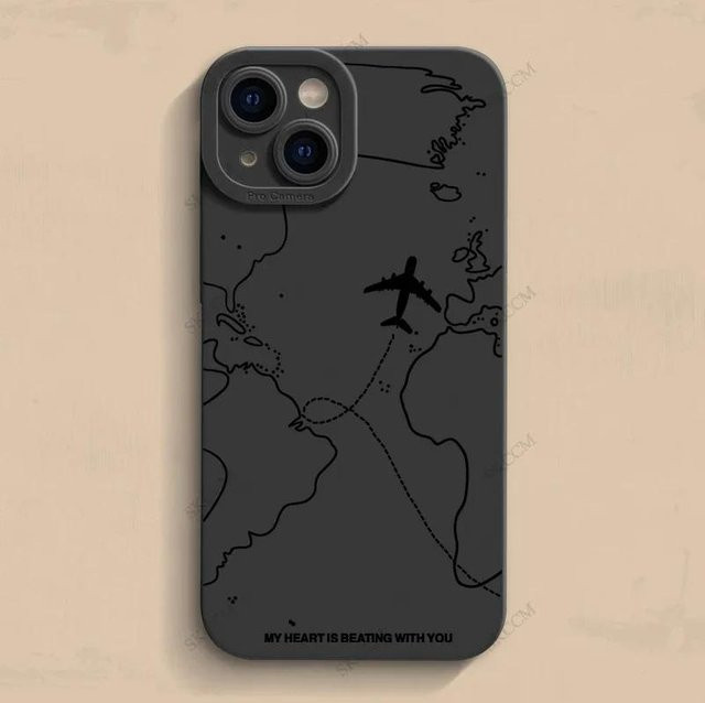 Yiran Handyhülle mit Flugzeugrouten-Design für iPhone 11 bis iPhone 16 Pro Max in Grau aus weichem Silikon - Bild 1