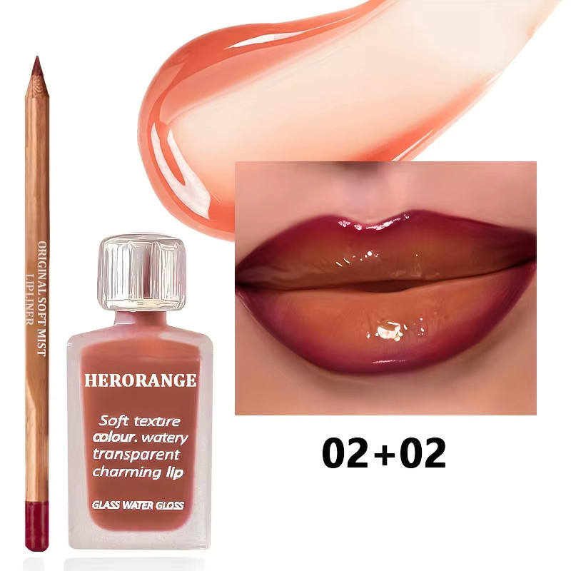 Herorange Lippenstift-Gloss-Set, glänzend, Unisex - Bild 2