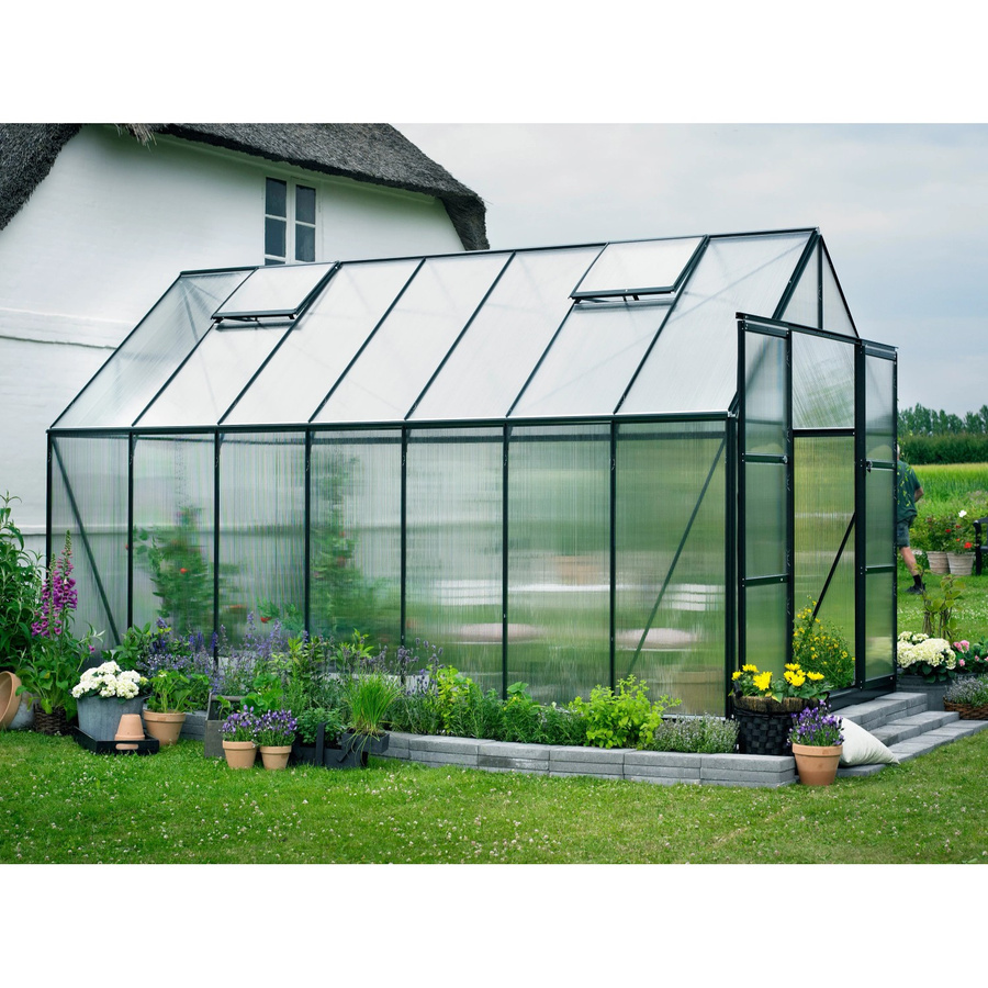 Halls Gewächshaus Magnum 148 Grün mit 11,5 m² Fläche, B/T: 257 x 446 cm, aus Polycarbonat mit Doppelschiebetür - Bild 2